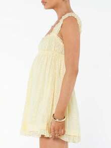 Women Summer Sleeveless Dress Floral Embroidery Loose Party A-Line Dress For Beach Club Streetwear - Vàng nhạt - Xem 4