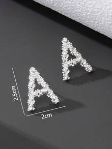 1 Pair Elegant Silver Tone Serrated Letter Design Stud Earrings, Women Jewelry Gift For Birthday - Silver - View 5