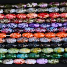 50pcs Vintage Picasso Glass Floral Print Seed Bead, 5*10mm Colorful Oval Loose Beads - Assorted Colors, Suitable For Making Necklaces, Bracelets, DIY Earrings, Tassel Crafts And Jewelry - Floral Shuttle Beads - View 7