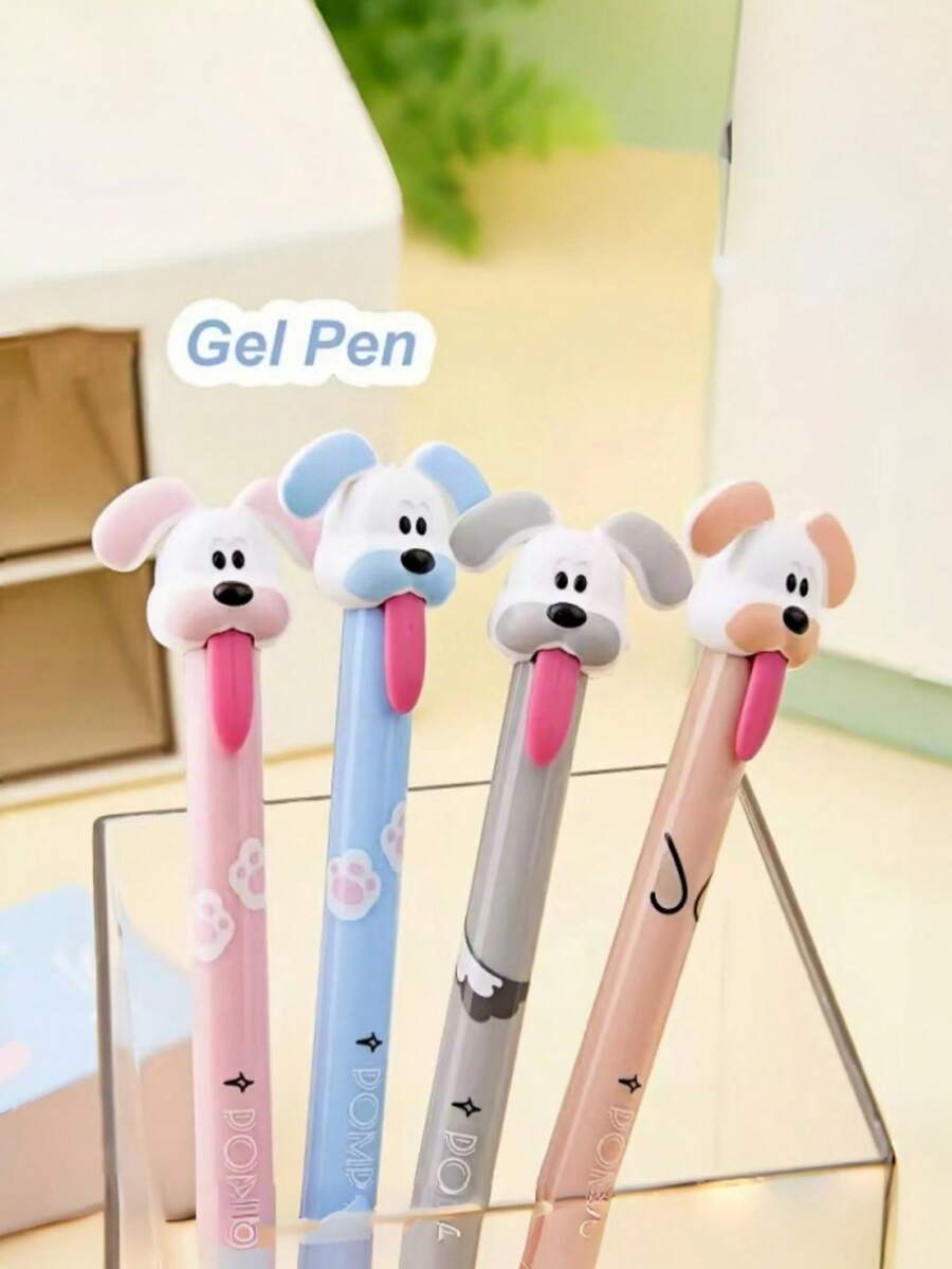 4pcs Cute Dog Tongue Pens, Creative Design, Smooth Writing, Practical Stationery, Suitable For Office/School Use - Multicolor - View 1