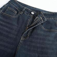 THUNDER Womens High Waisted Wide Leg Jeans Stretchy Distressed Pants - 1# Dark Blue - View 3