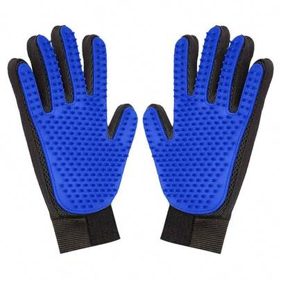 1只宠物美容手套 - 温和去毛刷手套 - 高效宠物毛发去除手套 - 五指加长设计 - 适用于长毛和短毛犬、猫、兔和马，有效去除宠物毛发