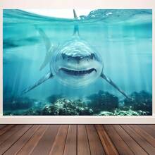 1件鲨鱼水下摄影背景布 - 海洋主题横幅，适用于生日派对装饰和水族馆拍照亭 - 彩色 - 查看 9
