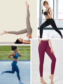 High Waisted Leggings For Women With Pockets Soft Active Tummy Control Pants For Yoga Running & Daily Wear - 中紫紅色 - 查看 5