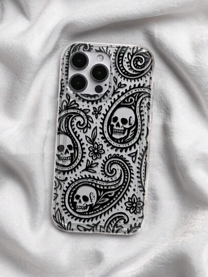 骷髅图腾印花透明手机壳，兼容 13/11/17/17 Pro/16/14/15/15 Pro/15 Plus/15 Pro Max/7 Plus/8 Plus/X/Xs Max/Xr/11 Pro/12 Pro/13 Pro/14 Pro/12 Mini/13 Mini/11 Pro Max/12 Pro Max/13 Pro Max/14 Pro Max/14 Plus/17 Pro Max/17 Air/6/6s Plus/7/8/16 Pro/16 Plus/16 Pro Max/SE2/17 Pro Max 和三星 Galaxy A54/A14/A12/A13/A15/A32/A33/A24/A52S/S20/S21/S22/S23/S24/S23 Plus/S24 Ultra/S25/A15/A33/A23。