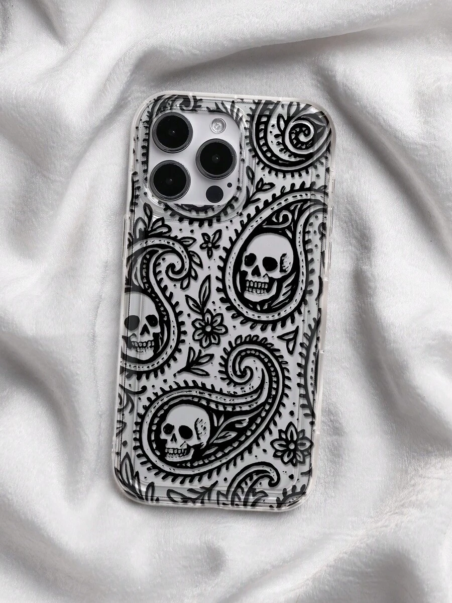 骷髅图腾印花透明手机壳，兼容 13/11/17/17 Pro/16/14/15/15 Pro/15 Plus/15 Pro Max/7 Plus/8 Plus/X/Xs Max/Xr/11 Pro/12 Pro/13 Pro/14 Pro/12 Mini/13 Mini/11 Pro Max/12 Pro Max/13 Pro Max/14 Pro Max/14 Plus/17 Pro Max/17 Air/6/6s Plus/7/8/16 Pro/16 Plus/16 Pro Max/SE2/17 Pro Max 和三星 Galaxy A54/A14/A12/A13/A15/A32/A33/A24/A52S/S20/S21/S22/S23/S24/S23 Plus/S24 Ultra/S25/A15/A33/A23。 - 彩色 - 查看 1