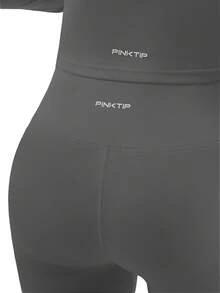 PinkTip Bộ đồ thể thao nữ Pink Tip màu trơn không đường may, áo khoác và quần legging co giãn, nâng đỡ dáng người, quần mềm mại, thích hợp mặc hàng ngày tập thể dục, chạy bộ, yoga, pilates, bộ áo khoác và quần mùa xuân - Màu xám đen - Xem 11