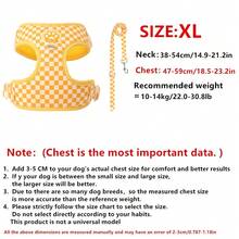 Spring New Plaid Pattern Dog Harness And Leash Set, Made Of Soft Breathable Mesh Fabric, Back Equipped With Round Ring For Increased Stability, Anti-Friction Design, Adjustable Size, Suitable For Small Dogs - Fashionable And Comfortable, Ideal For Daily Walking And Training. Matching Leash Has Waste Bag Holder. - Yellow - View 16