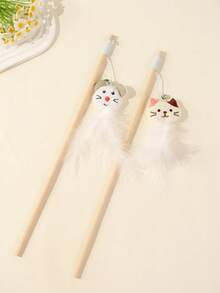 1pc Plush Cartoon Animal With Bell Cat Toy Feather Cat Teaser Wand Pet Supplies