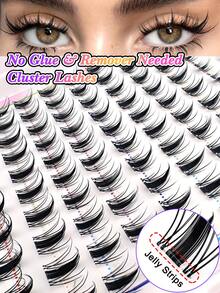 100片免胶可重复使用自粘蓬松假睫毛，8-16mm混合长度套装，免胶蓬松尖刺卡通动漫单根假睫毛，自粘DIY睫毛嫁接预粘簇状假睫毛，自然纤细C型卷翘猫眼假睫毛簇，免胶防卸妆假睫毛 - 黑色 - 查看 11