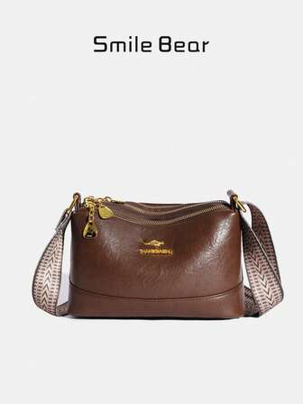 1pc Vintage Soft Leather 3-Layer Zipper Shoulder Crossbody Bag, Simple & Versatile For Middle-Aged Women