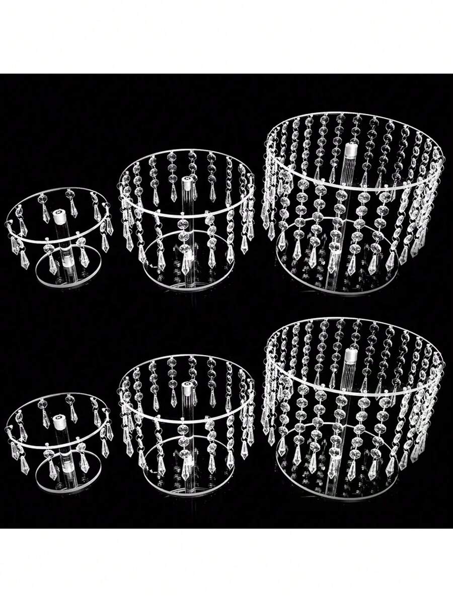 1pc,Elegant Acrylic Cake Stand With Crystal Chandelier - Perfect For Weddings, Afternoon Tea, Birthdays & Youngsters Showers, Wedding Cake Decorations - Transparent - View 1