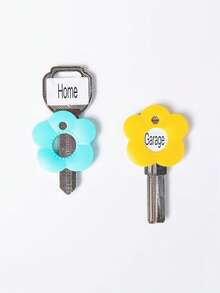 6/3/1pc Multi-Color Flower Shaped Silicone Key Cap Set (Including Labeled Key Caps) - Button Protectors With Color-Coded Design, Easy-To-Install Key Chain Organizers, Suitable For Home, Office, Party And Key Management (Color-Coded For Easy Key Identification), Random Colors - Multicolor - View 8