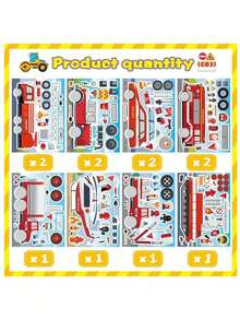 12张消防车贴纸，生日礼物，课堂派对小礼物，8种设计，送给消防车爱好者的礼物 - 彩色 - 查看 3