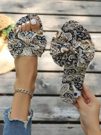 Sandalias de verano con lazo estilo bohemio para mujer, con plantilla cómoda y versátiles sandalias planas