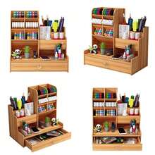 Office Study Desk Organizer Table Box Tidy Case Wooden Pen Pencil Storage Holder - 木質色 - 查看 6
