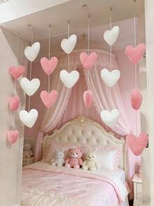 7件套/18件心形家居装饰窗帘，婚礼丝带，可爱时尚的卧室门帘，半透明窗帘，无需钻孔，适合家居房间装饰，最佳生日礼物，心形悬挂装饰，婚礼装饰，派对用品，情人节装饰 - 彩色 - 查看 7