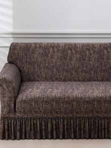 1pc Bohemian Style Printed Ruffled Stretch Sofa Cover, Machine Washable, Protects Sofa, Dust & Dirt Resistant, Suitable For All Seasons - Coffee Brown - View 4