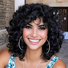 Zxfs1AIDUSA Curly Wigs  Black Wen Ntetic Loose Curly Wigs Wit Bangs 14 Inc Wig Black  Bob Wigs  Wen 1B  BlackSynthetic Woven Wigs - 1BNaturalBlack - 查看 1