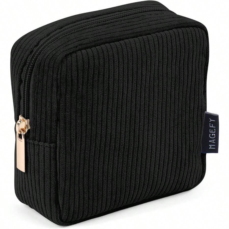 MAGEFY Bolsa de Maquillaje para Monedero Bolsa de Cosméticos Pana Linda Bolsa de Cosméticos para Mujer - negro1 - Ver 1