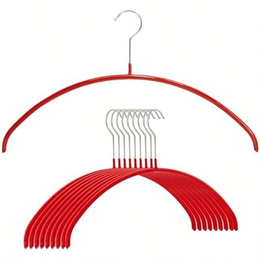 MAWA - Perchas estrechas pequeñas para Ropa, Colgador de Acero con Revestimiento Antideslizante, para Camisas, Blusas, Vestidos, Chaquetas Ligeras, Gancho Giratorio de 360 Grados, Juego de 4, Color(10 tazas Rojo) - Multicolor - Ver 1