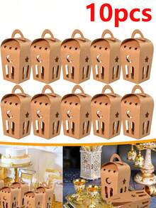 Star Crescent Shaped Gift Boxes - 10pcs Empty Kraft Paper Boxes With Handles For Festivals & Celebrations - Multicolor - View 6