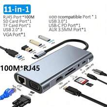 11-In-1 USB-C Expansion Dock Featuring 4K Ultra HD, Fast PD Charging, Gigabit Ethernet, Microphone/Audio, And SD/TF Card Reader - A High-Speed Multi-Port Adapter Compatible With USB-C Devices Like  And Windows. - 11-IN-1 HD100Mbps - View 2