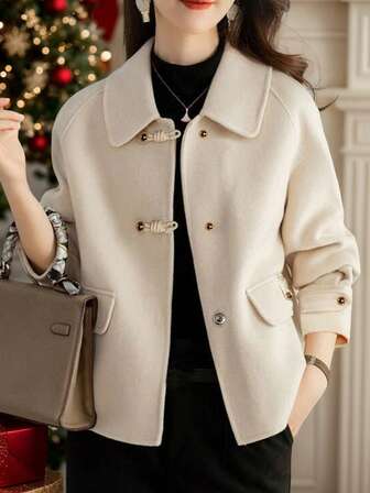 Franskt mode Dam Höst/Vinter Ny Ankomst Tjock Tweedjacka, Kort Koreansk Stil Elegant Avslappnad Lös Dubbelsidig Tweedjacka, Liten Lyxig Tweedjacka, Tjock Juljacka