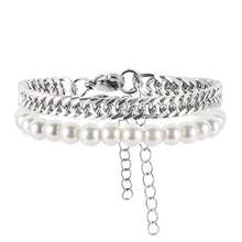 Pulsera de perlas de imitación para hombre con cadena Figaro de eslabones cubanos regalo masculino Acero inoxidable Sin gemas. - como en la foto - Ver 2