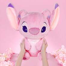 Miniso 迪士尼史迪奇12英寸坐姿毛绒玩具、天使18英寸基础坐姿玩偶和12英寸音乐节站立玩具，连帽衫款式设计，涤纶材质，桌面装饰收藏礼品（1件装） - 粉色 - 查看 4