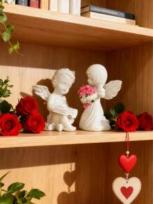 Tượng Thiên Thần Nhỏ Màu Trắng | Trang Trí Nhà Lãng Mạn Ngày Valentine | Tượng Thiên Thần Nam và Nữ Bằng Nhựa Resin với Điểm Nhấn Hoa Hồng | Trang Trí Phòng Theo Phong Cách Mộc Mạn/Bohemian/Hiện Đại | Hoàn Hảo Để Trang Trí Kệ Sách/Bàn Làm Việc/Lò Sưởi/Phòng Ngủ | Món Quà Lý Tưởng Cho Đám Cưới/Kỷ Niệm/Ngày Valentine Cho Nàng/Chàng/Các Cặp Đôi - Nhiều màu - Xem 2