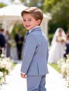 4pcs Boys Formal Suit Set, Light Blue Vest, Pants And Tie - Baby Blue - View 4