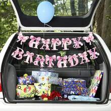 Bow Party Birthday Banner Girl's Birthday Pink Bow Spiral Ornament Spring Butterfly Pink Bow Birthday Party - Pink - View 2