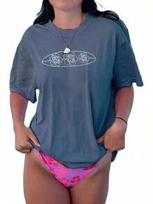 Women's Tops Letter Tee Graphic T-Shirts, Women Teens Oversized Graphic Tee Shirts Y2k Short Sleeve Floral Aesthetic Tshirt Top Summer Cute Preppy Clothes-For Women, Holiday, Vacation,Daily Casual Fashion And Versatility. - 夏季上衣 深灰色 - 查看 8