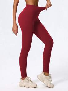 1 Piece High Waisted Hip Lifting Yoga Bottom Pants Breathable Nude Outdoor Pants Gym Running Training Legging - Red - View 3