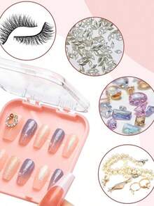 透明美甲收纳盒，美甲贴纸收纳盒，带按扣的美甲包装盒，珠宝化妆品收纳盒，塑料假指甲展示盒，美甲工具收纳盒，DIY串珠收纳盒，塑料收纳盒，透明塑料桌面收纳盒，小型长方形收纳盒，适用于家庭、美甲沙龙、化妆品、钻石画、美甲、电子元件、桌面收纳、旅行收纳，女士礼物，圣诞礼物，创意女士礼物，房间装饰 - 彩色 - 查看 5