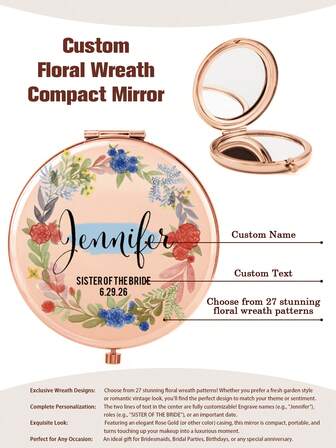 Custom Print: Personalized Name And Greetings! Leather Folding Makeup Mirror, High Definition Glass, 2X Magnifying Lens! Perfect Gift For Mom, Aunt, Grandma, Daughter, Niece, Sister, Bride, Bridesmaid, And More For Holidays, Birthdays, Weddings, Mother's Day, Valentine's Day,Multi-Functional,Ornamental,Letter,Solid Color,Exquisite,Stylish,Vintage,Modern,Colorful,Leisure,Basics,Casual,Soft,Unique,Customized,Personalized,Custom,Ideal Gifts For Her,Girlfriend,Her,Boyfriend,Friends