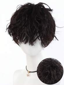 男女通用合成短款波浪卷假发，黑色/金色可选，适合角色扮演、派对、万圣节、圣诞节和日常佩戴，耐热