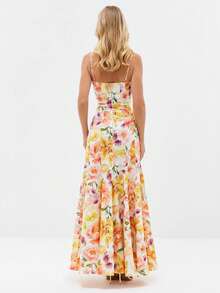 Fashionable Vacation Style Random Print Spaghetti Strap Hollow Out Twist Back Dress - White - View 3