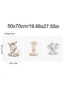 3幅现代女孩动物图案水彩画，粉色蝴蝶结装饰，学期开始主题墙贴，节日礼物，卧室装饰，客厅装饰，办公室装饰，教室装饰，墙面艺术，墙面装饰，家居装饰，房间装饰，帆布墙画，海报，带框墙画，可选画框 - 彩色 - 查看 15