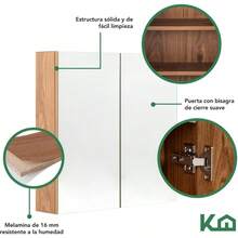 Kingshouse Botiquín con Espejo para Baño con 2 Puertas - Color Madera - Gabinete Organizador con Repisas - 60x14x60 cm - Melamina 16 mm - Mueble Armable para Hogar - Madera - Ver 7