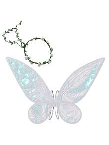 2pcs Angel Wings And Flower Headband Set, Shiny Fairy Butterfly Wings Costume For Girls, Angel Wings, Colorful Butterfly Wings, Angel, Elf Wings, Stage, Festival Party Decor Props, Polyester Butterfly Wings For Spring, Summer, Autumn And Winter, Exquisite Butterfly Crown - Multicolor - View 2