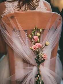 Modern Love Theme Tulle Chair Sash, Wedding Backdrop Decor, Suitable For Weddings And Events - Elegant Hanging Tulle Curtain Drapes For Chair Decor, Backdrop Decor, Arch Decor, Perfect For Engagement, Valentine's Day And Special Occasions