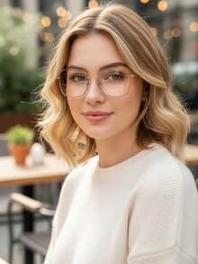 1副超大方形实心金属眼镜框，适合派对、休闲外出，韩式极简纤细设计，女士配饰