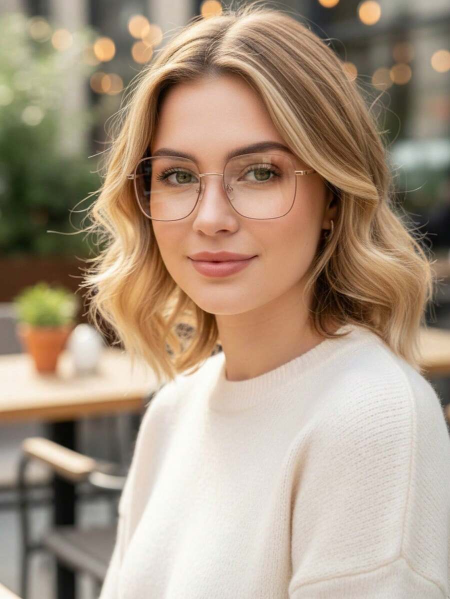 1副超大方形实心金属眼镜框，适合派对、休闲外出，韩式极简纤细设计，女士配饰