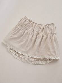 1pc Beige Solid Color Bed Skirt With White Lace Trim, Romantic Minimalist Classic, Comfortable Breathable Polyester Fabric, Suitable For All Seasons, Ideal For Bedroom Decor - Multicolor - View 12