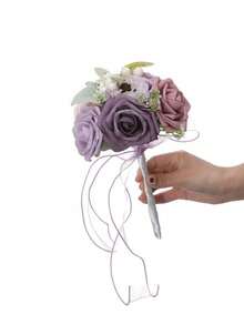 1 Peça Buquê de Noiva Multifloral de Renda, Buquê de Lótus e Rosas de Cores Contrastantes, Buquê de Laço de Dama de Honra, Buquê Pequeno para Pedido de Casamento no Dia dos Namorados, Buquê de Noiva para Casamento ao Ar Livre, Acessório Fotográfico de Casamento Romântico, Verão, Praia - Multicolorido - Visão 13