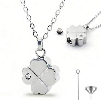 Joyería conmemorativa de cremación Collar con colgante de urna Memorial Diseño de trébol de cuatro hojas de acero inoxidable para guardar cenizas