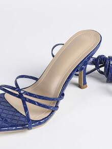 Giày sandal cao gót mũi vuông màu xanh hải quân dành cho nữ, quai chéo, kiểu dáng gợi cảm, tối giản, thoải mái, tôn dáng và giúp chân trông dài hơn, phù hợp với trang phục mùa xuân hè. - Xanh đậm - Xem 8