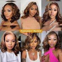 VIOLLY Ombre Highlight 180% Density Honey Gold 34Inch 13x6 Body Wave Lace Front Wigs Human Hair Blended Wig Pre Plucked Bady Hair Wig 13x4 Large Area HD Transparent Lace Frontal Brazilian Virgin Hair Wig For Women Halloween Season